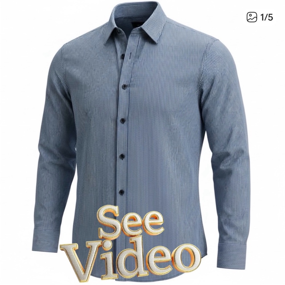 👛(ANY 2/$25) GEORGE Dark Blue/Light Blue Pinstriped Long Sleeved Shirt